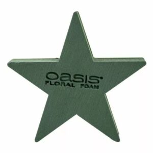 Étoile mousse florale verte Bioline 30cm sur base bois pour compositions funéraires fleuristes