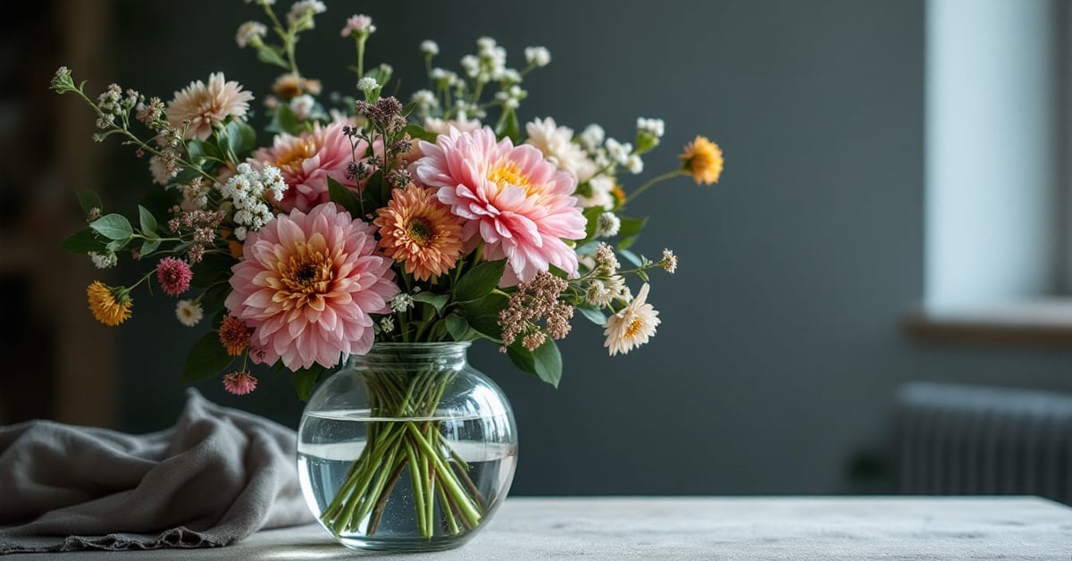 Préparer l'eau du vase pour faire durer un bouquet de fleurs fraîches livré