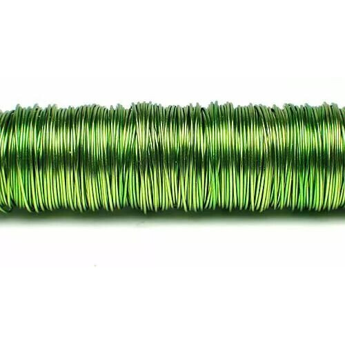 Fil décoratif laqué vert pomme 0,50mm sur bobine de 50 mètres pour compositions florales et ligaturage professionnel