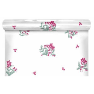 Rouleau de film polypropylène imprimé glycine fushia 60 cm pour emballage fleuriste professionnel