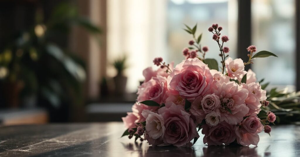 Fleurs de deuil élégantes aux couleurs sobres, symboles de recueillement et de compassion
