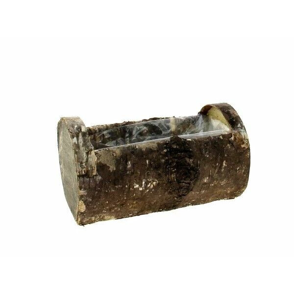 Jardinière en bois naturel forme bûche avec intérieur plastifié pour compositions florales professionnelles