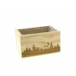 Jardinière en bois naturel avec décor Père-Noël pour compositions florales de Noël, dimensions 13,5x9x H8cm