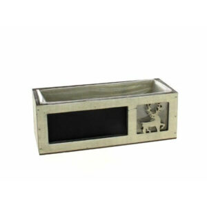 Jardinière rectangle en bois gris motif renne pour compositions florales professionnelles fleuriste