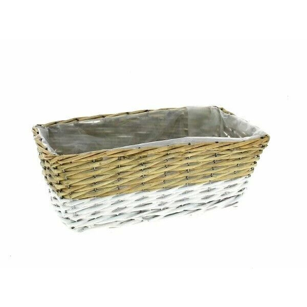 Jardinière rectangulaire en osier bicolore avec anses pour compositions florales fleuriste
