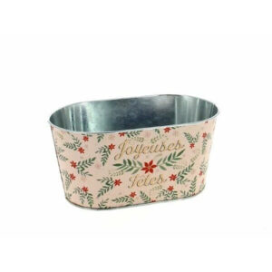 Jardinière rectangulaire en zinc décorée Joyeuses Fêtes pour compositions florales de Noël et arrangements festifs fleuriste