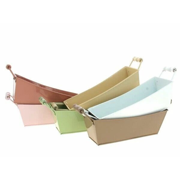 Jardinière en zinc rectangle avec poignées bois pour compositions florales professionnelles et décoration