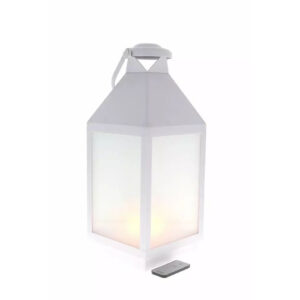 Lanterne décorative en zinc blanc avec LED pour fleuriste et décoration événementielle 19x19x48 cm