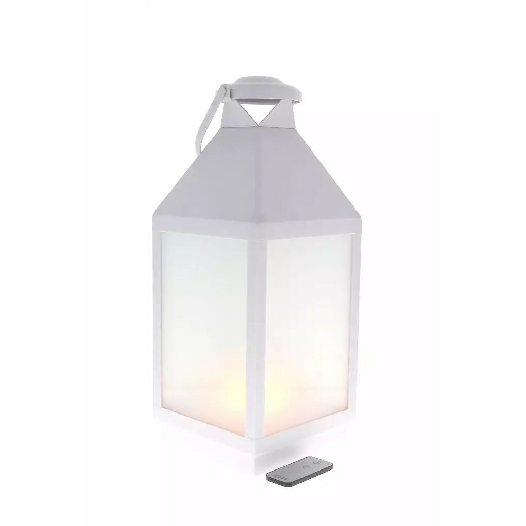 Lanterne décorative en zinc blanc avec LED pour fleuriste et décoration événementielle 19x19x48 cm