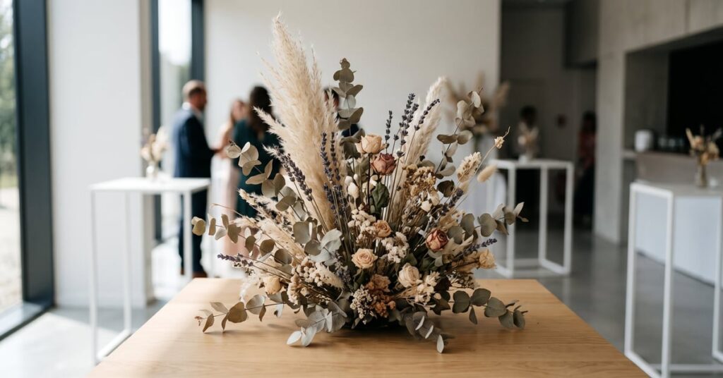 Fleurs séchées mariage : couronne florale, bar à fleurs et décorations naturelles pour une cérémonie bohème