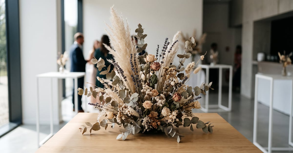 Fleurs séchées mariage : couronne florale, bar à fleurs et décorations naturelles pour une cérémonie bohème