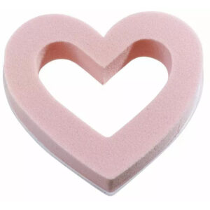Mousse florale en forme de cœur ouvert rose avec base plastique pour compositions florales professionnelles