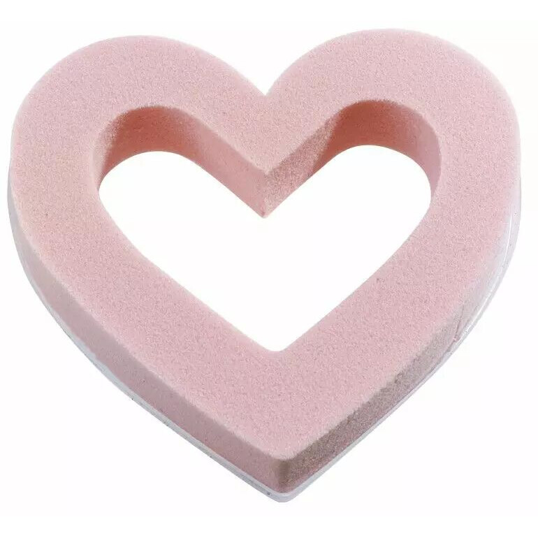 Mousse florale en forme de cœur ouvert rose avec base plastique pour compositions florales professionnelles