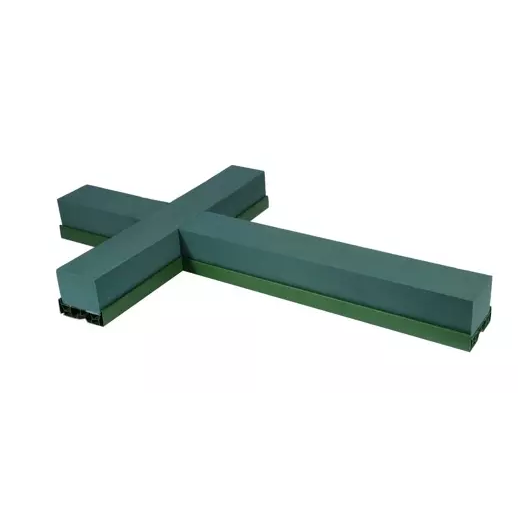 Mousse florale croix 50cm sur support plastique rigide pour compositions funéraires professionnelles