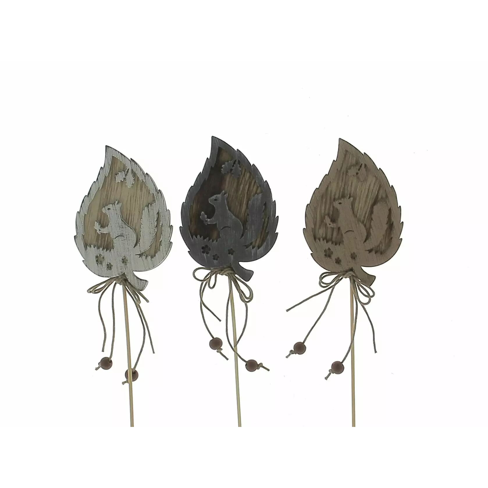 Pic décoratif écureuil en bois sur tige pour composition florale et décoration événementielle