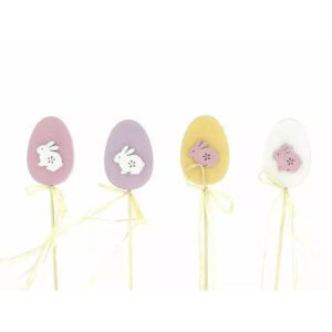 Pic œuf décoratif en bois multicolore 7 cm hauteur 28 cm pour composition florale de Pâques