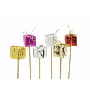 Pic cadeau décoratif 2,5 cm sur tige 15 cm pour composition florale de Noël