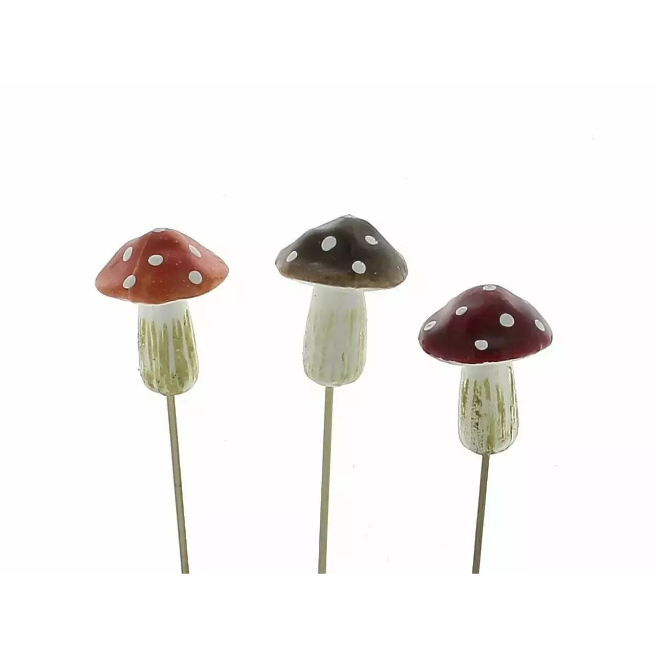 Pics champignons décoratifs assortis sur pic 15cm pour compositions florales et créations fleuriste