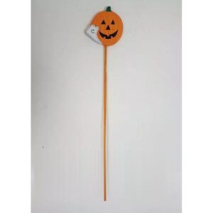 Pic décoratif citrouille orange en bois diamètre 5 cm sur tige 25 cm pour compositions florales automnales fleuristes