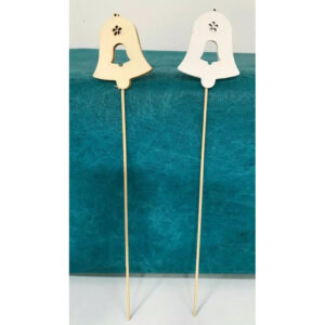 Pic décoratif cloche en bois blanc sur tige de 23 cm pour compositions florales de Noël