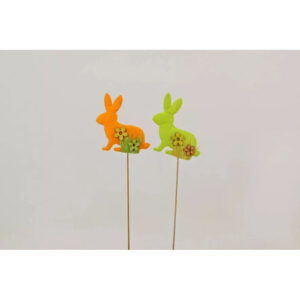 Pic décoratif lapin en feutrine colorée 22 cm pour compositions florales de Pâques