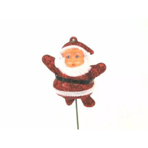Pic décoratif Père Noël rouge pour composition florale de Noël, tige 18 cm, accessoire fleuriste