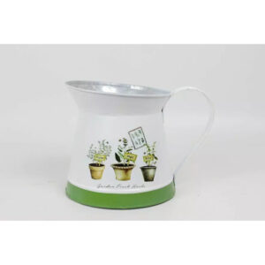 Pichet cache-pot en zinc décoratif pour compositions florales champêtres, diamètre 11,5 cm hauteur 15 cm