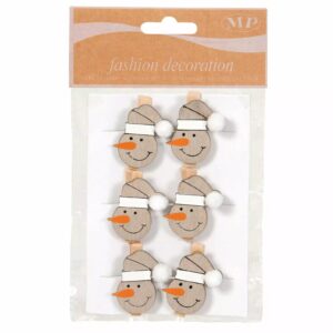Pince décorative en bois motif bonhomme de neige 3x4cm pour composition florale de Noël