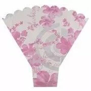 Poche bouquet rose brillant avec finition dentelée pour emballage floral professionnel