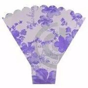 Poche bouquet film brillant violet avec bordure dentelée pour emballage floral professionnel