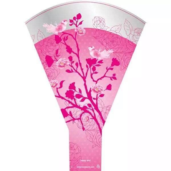Poche à bouquet rose motif Happy Birds 54x35x10 cm pour fleuriste emballage floral