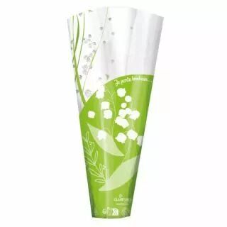 Poche d'emballage verte Primavera pour pot de muguet dimensions 45x27x8,5 cm fleuriste