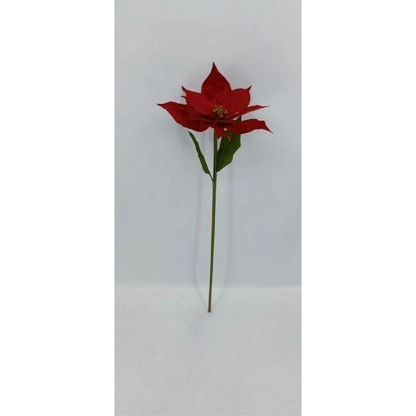 Poinsettia artificiel rouge sur tige 105 cm en tissu pour décoration florale de Noël