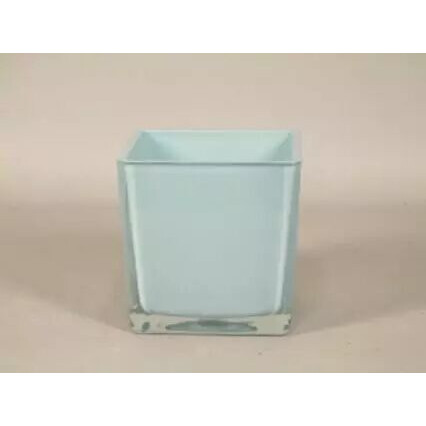 Pot en verre carré bleu ciel 8x8x8 cm DUIF'S pour compositions florales et orchidées en fleuristerie