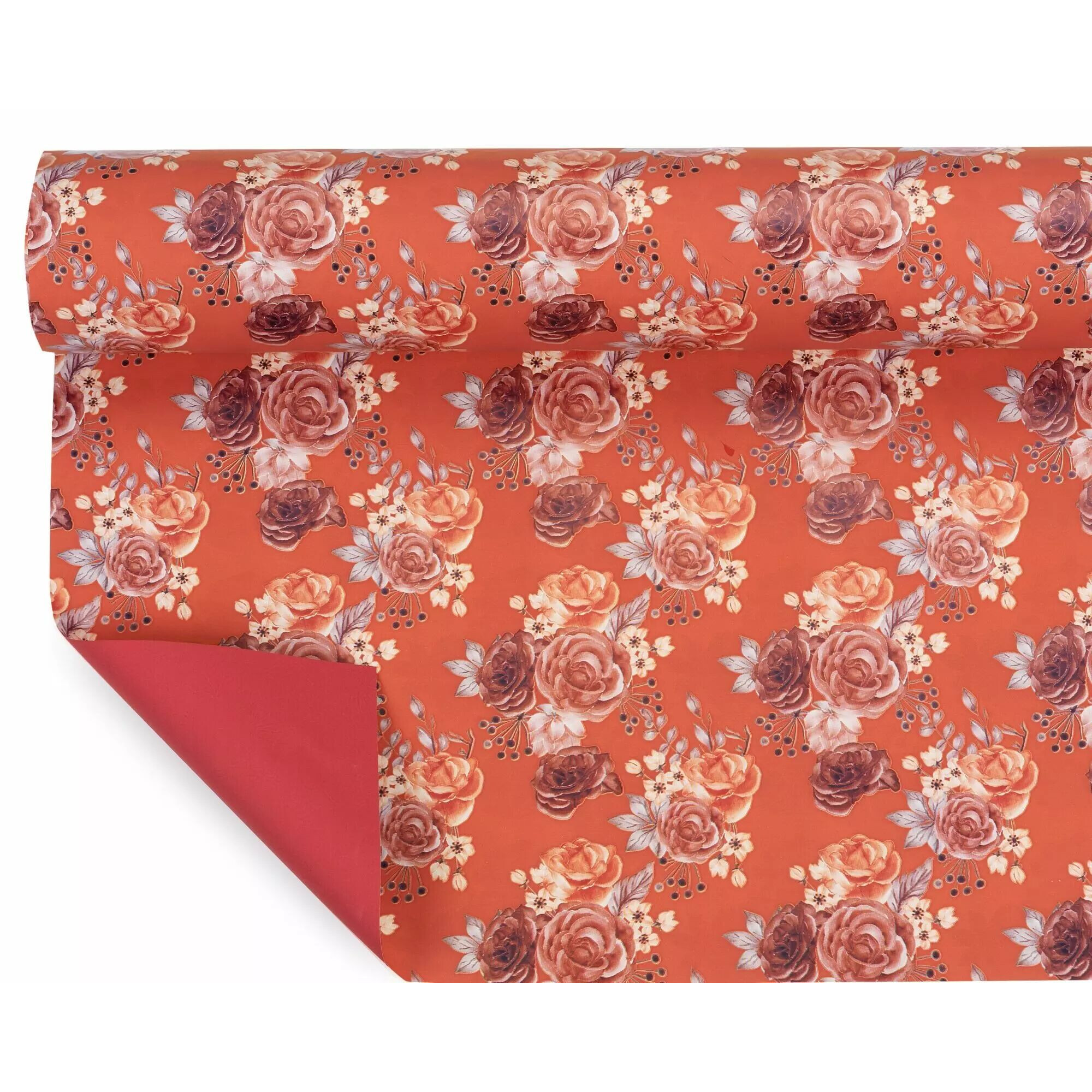 Rouleau de papier bulle Acris coloris rouille pour emballage floral professionnel, double face mat uni et imprimé
