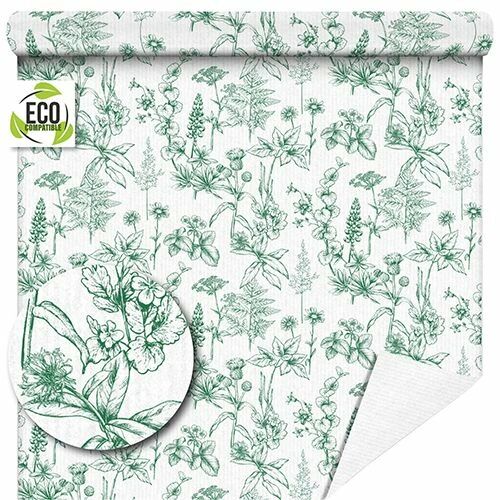 Rouleau papier kraft blanc imprimé motif Herbarium vert pour emballage floral professionnel