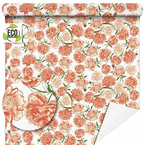 Rouleau de papier kraft blanc imprimé motif Pêche pour emballage floral professionnel