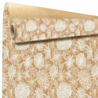 Rouleau de papier kraft brun imprimé motif Salomé blanc pour emballage floral professionnel