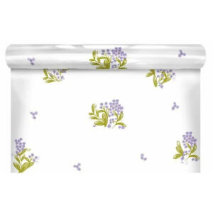 Rouleau de film polypropylène imprimé motif glycine violet 35 microns pour emballage floral professionnel