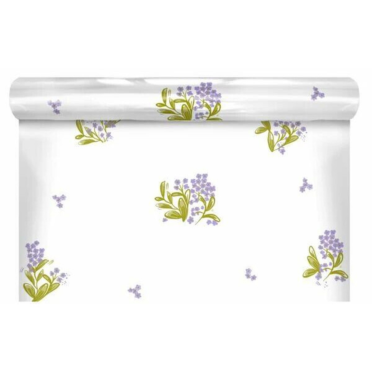 Rouleau de film polypropylène imprimé motif glycine violet 35 microns pour emballage floral professionnel