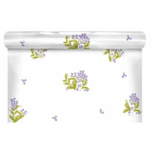 Rouleau de film polypropylène imprimé motif glycine violet 35 microns pour emballage floral professionnel
