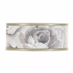 Ruban coton floral gris 40mm pour décoration bouquets et compositions fleuriste