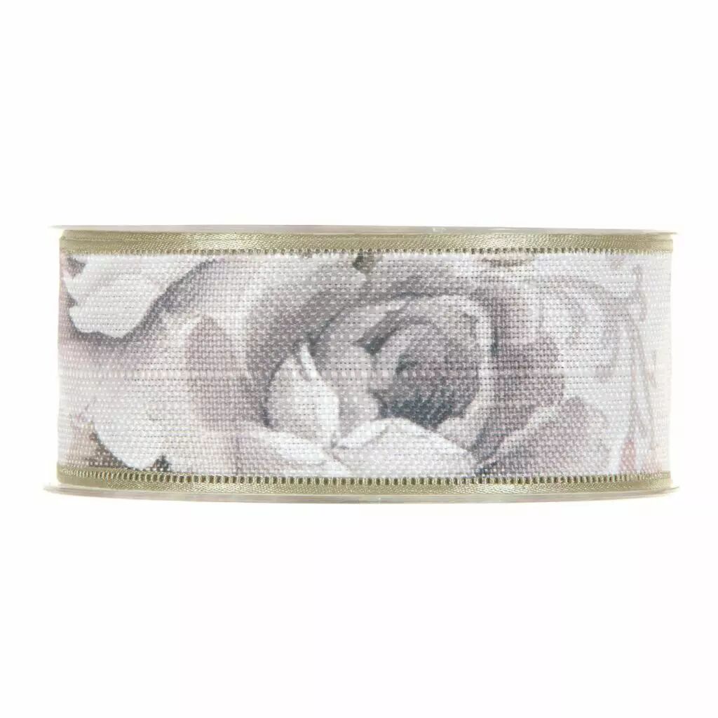 Ruban coton floral gris PIOVACCARI 40mm pour décoration bouquets et compositions fleuriste