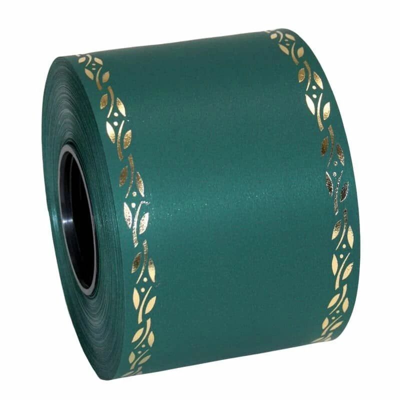 Ruban deuil Eternity BOLIS vert sapin 75mm pour messages de condoléances sur compositions florales funéraires