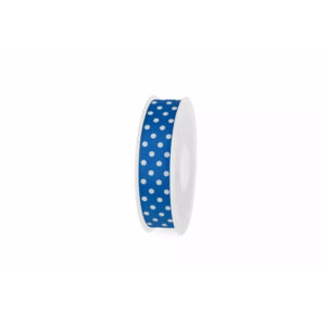 Ruban gros grain bleu à pois blanc 10mm pour décoration florale et compositions de fleuriste