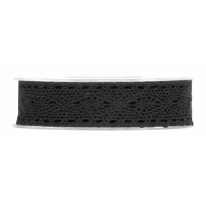 Ruban décoratif Merletto noir façon dentelle 25mm pour fleuriste et compositions florales