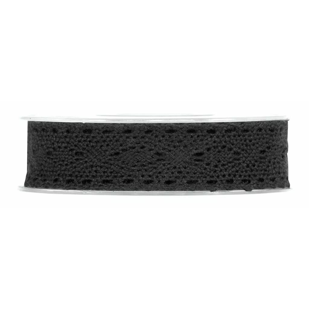Ruban décoratif Merletto noir façon dentelle 25mm pour fleuriste et compositions florales