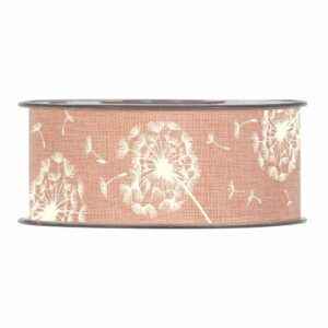 Ruban coton imprimé saumon 40mm pour décoration florale et composition fleuriste
