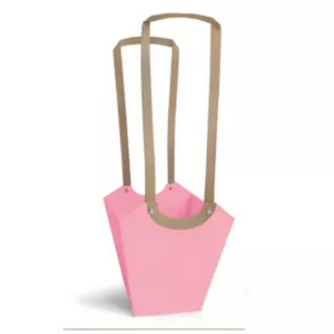 Sac carton rose pâle Aqua avec grandes anses pour fleuristes 11x11x19 cm