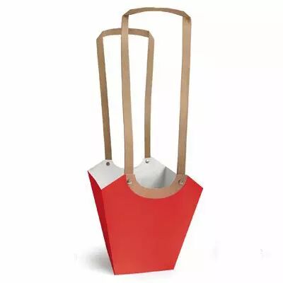 Sac carton rouge avec anses pour fleuriste, intérieur plastifié, adapté aux pots de fleurs et bouquets